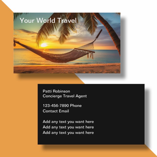 Cartes de visite d'agent de voyages Sunset Hammock (Créateur téléchargé)