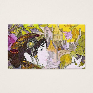 Cartes De Visite Dame Art Nouveau dans un jardin