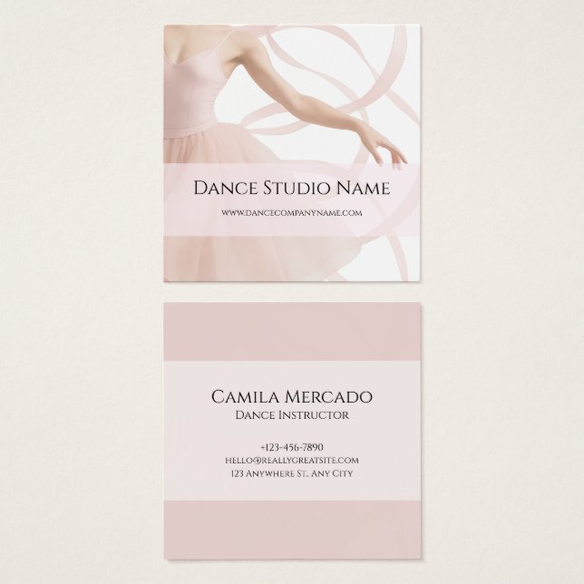 Cartes De Visite Dance Studio Ballerina Pastel Pink Socials (Devant & derrière)