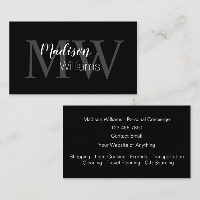 Cartes de visite d'assistant personnel à monogramm (Devant / Derrière)