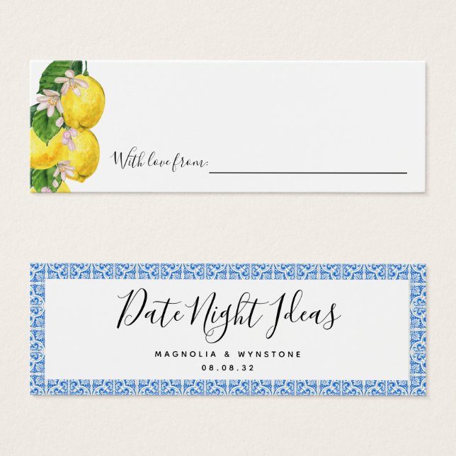 Cartes De Visite Date Night Ideas Lemons Fête des mariées Mariage (Devant & derrière)