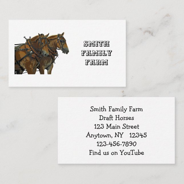 Cartes de visite d'attelage de chevaux de trait be (Devant / Derrière)