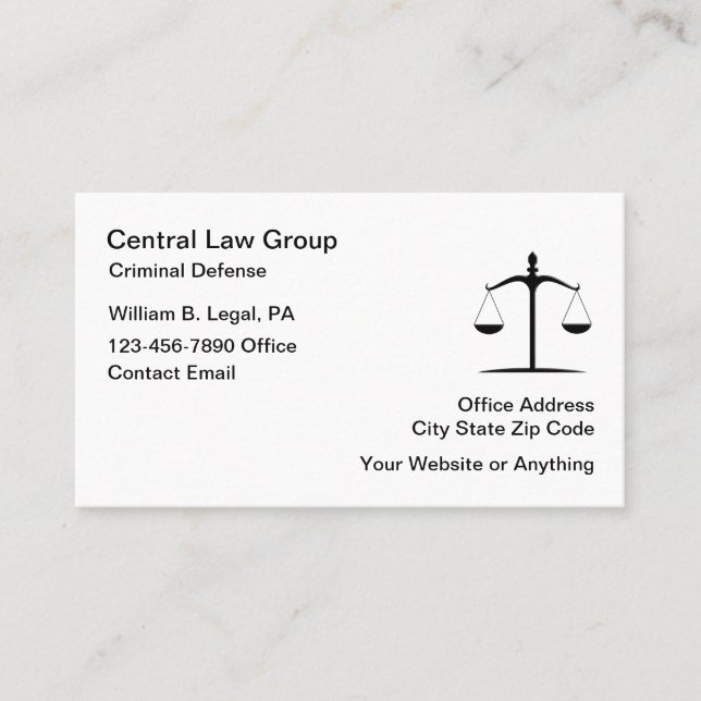 Cartes de visite d'avocat de la défense pénale (Devant)