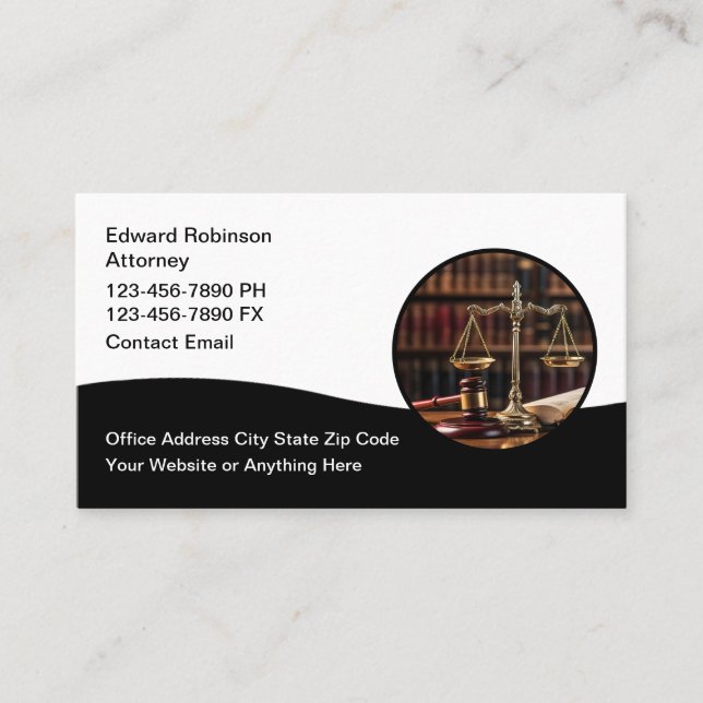 Cartes de visite d'avocat de style moderne et élég (Devant)