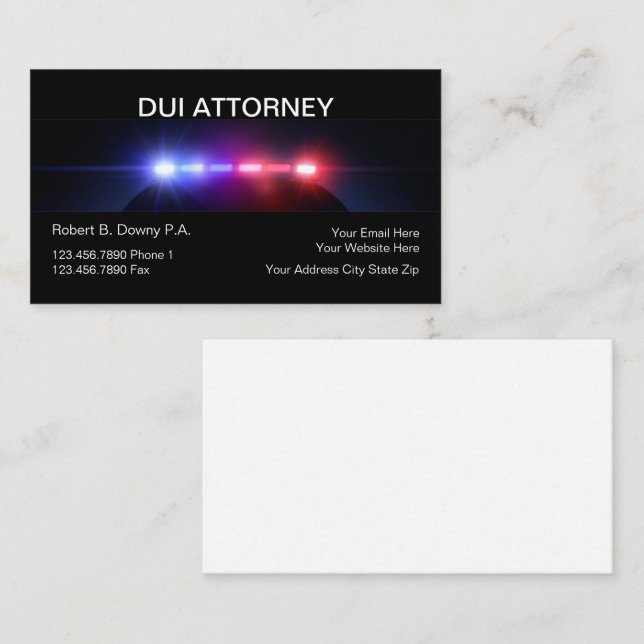 Cartes de visite d'avocat en matière de DUI (Devant / Derrière)