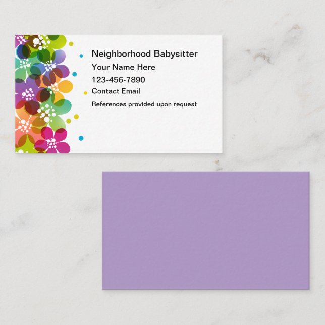 Cartes de visite de babysitter tendance nouvelles (Devant / Derrière)