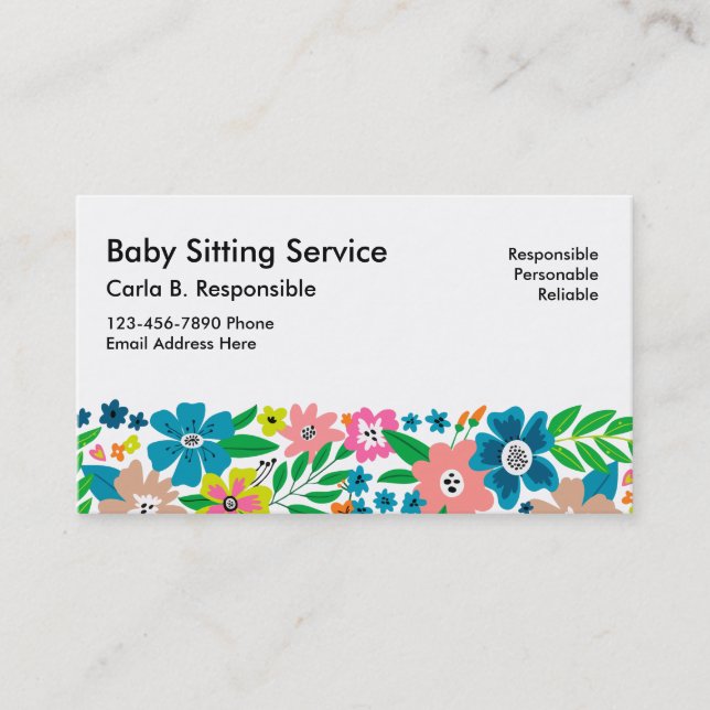 Cartes de visite de babysitting décorées dans un s (Devant)