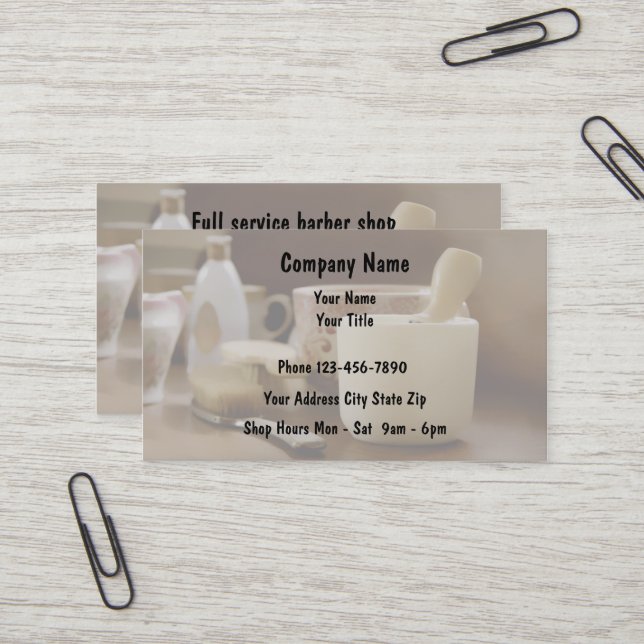 Cartes de visite de barbier (Devant/Arrière en situation)