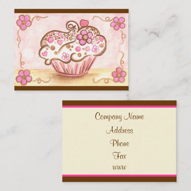 Cartes de visite de boulangerie Cupcake Fleur Rose (Devant / Derrière)