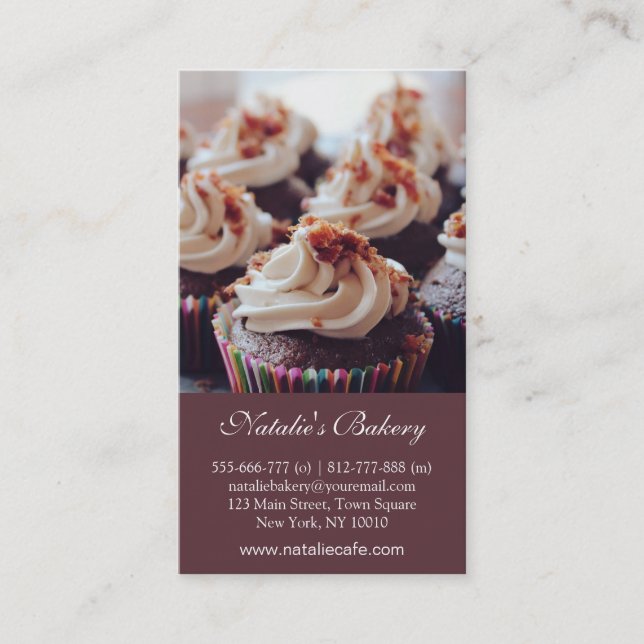 Cartes de visite de boulangerie de cupcakes élégan (Devant)
