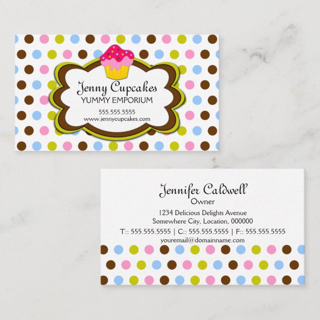 Cartes de visite de boulangerie de petit gâteau (Devant / Derrière)
