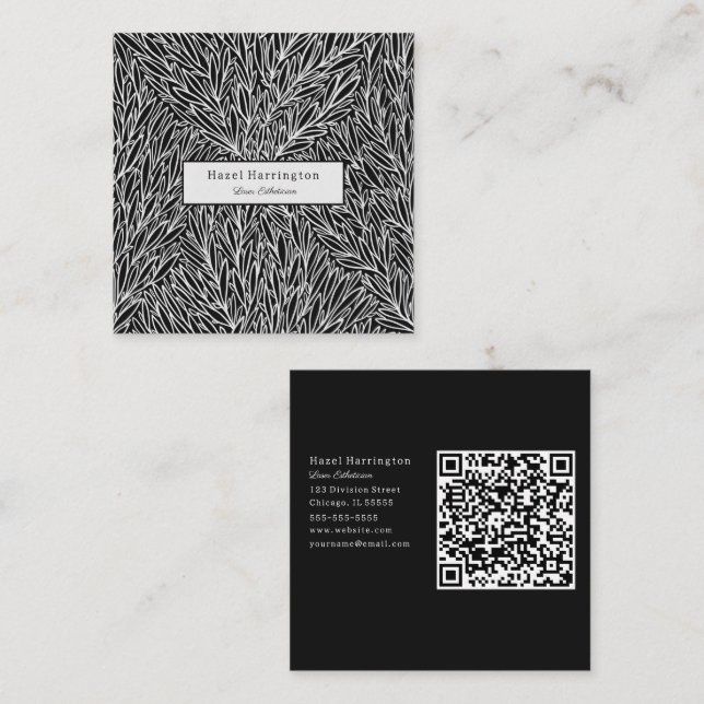 Cartes de visite de Carré de code QR Abstrait noir (Devant / Derrière)