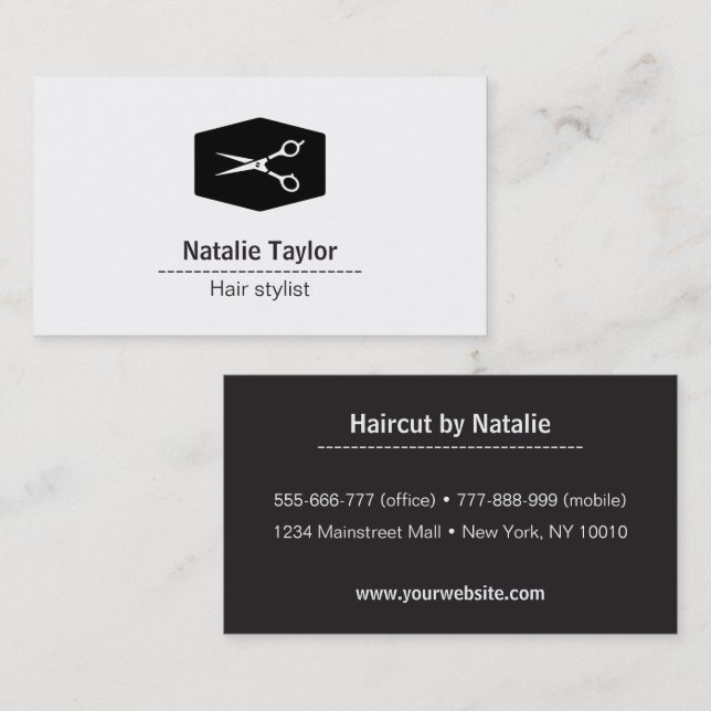 Cartes de visite de coiffeur aux ciseaux noir et b (Devant / Derrière)