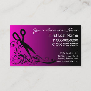 Cartes de visite de coupe de cheveux noir rose