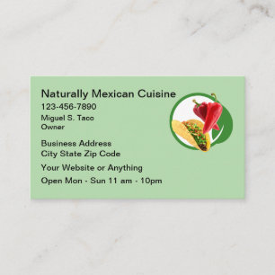 Cartes de visite de cuisine mexicaine naturelle
