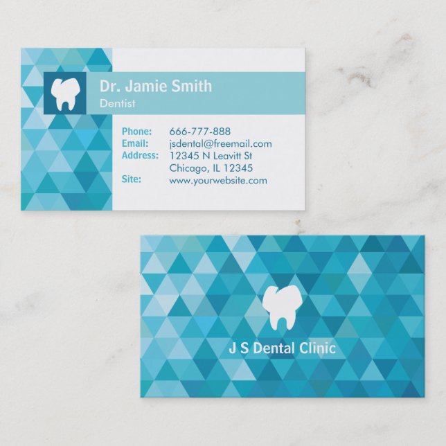 Cartes de visite de dentiste à logo de dent en pol (Devant / Derrière)
