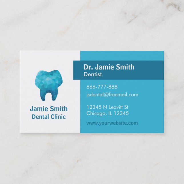 Cartes de visite de dentiste en forme de dent mola (Devant)