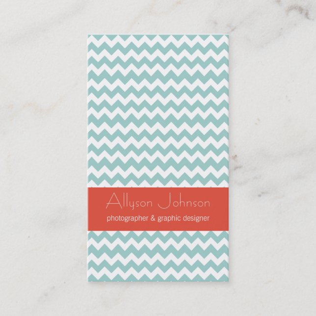 Cartes de visite de design Blue & Orange Chevron (Devant)