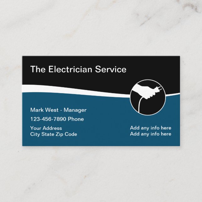 Cartes de visite de design moderne d'électricien (Devant)
