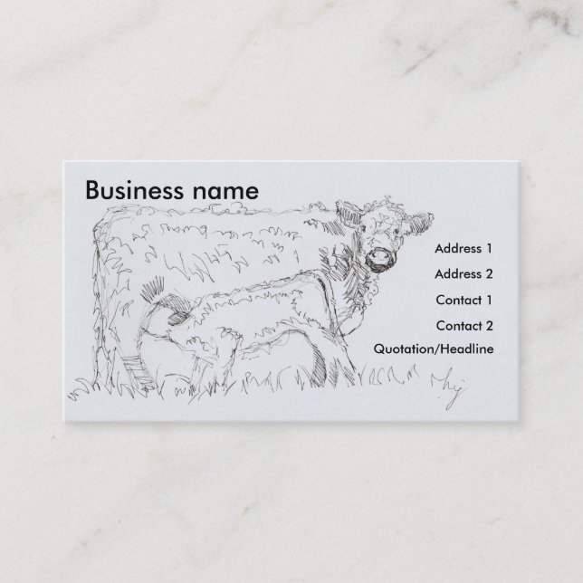 Cartes de visite de dessin de la vache et du veau (Devant)