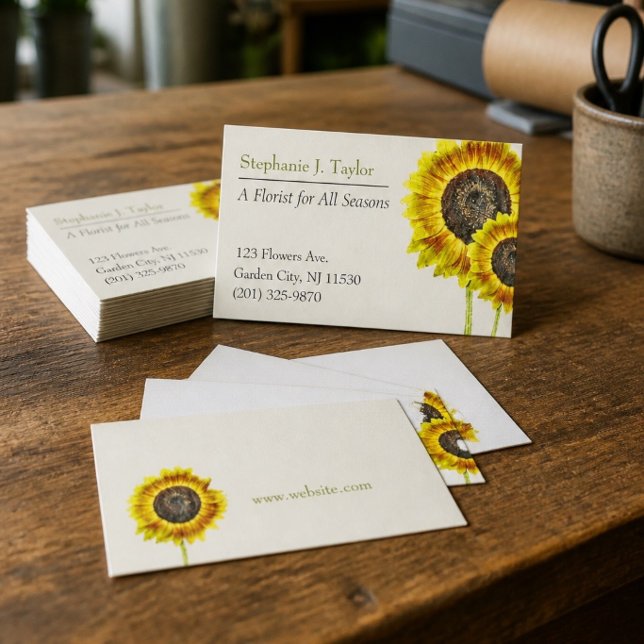 Cartes de visite de fleuriste Tournesol Tendance (Créateur téléchargé)