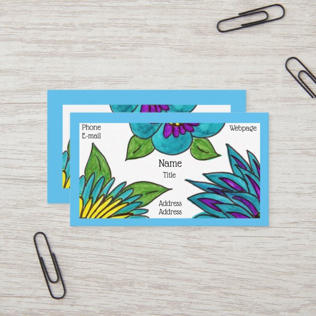 Cartes de visite de fleurs bleues (Devant/Arrière en situation)