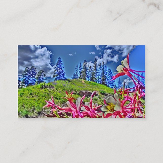 Cartes de visite de fleurs de columbine rose vibre (Devant)