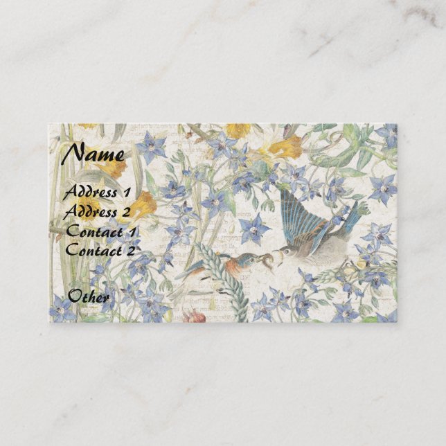 Cartes de visite de fleurs d'oiseaux d'oiseau bleu (Devant)