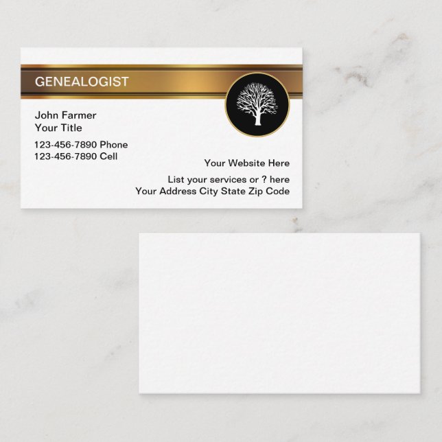 Cartes de visite de généalogiste (Devant / Derrière)