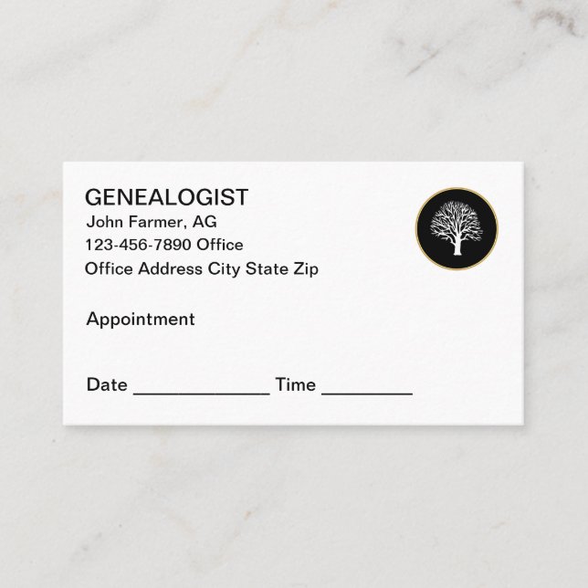 Cartes de visite de généalogiste moderne pour rend (Devant)