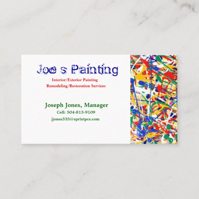 Cartes de visite de la peinture de Joe (Devant)