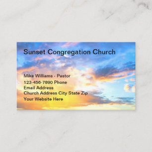 Cartes de visite de l'église au coucher du soleil