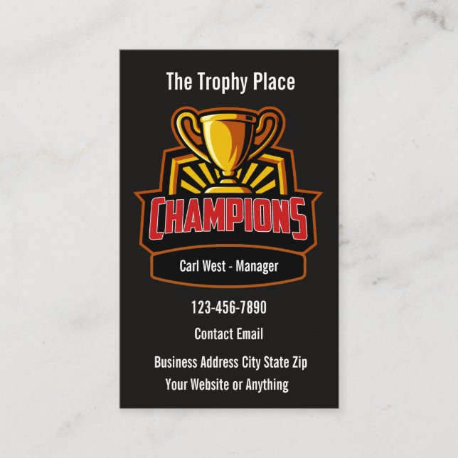 Cartes de visite de magasin de trophées et récompe (Devant)