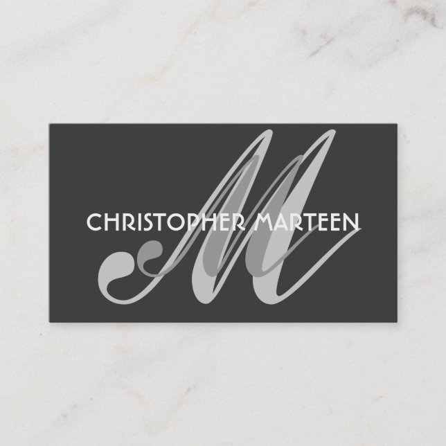 Cartes de visite de monogramme gris noir (Devant)