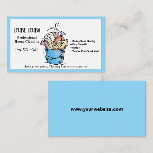 Cartes de visite de nettoyage de maison profession (Devant / Derrière)