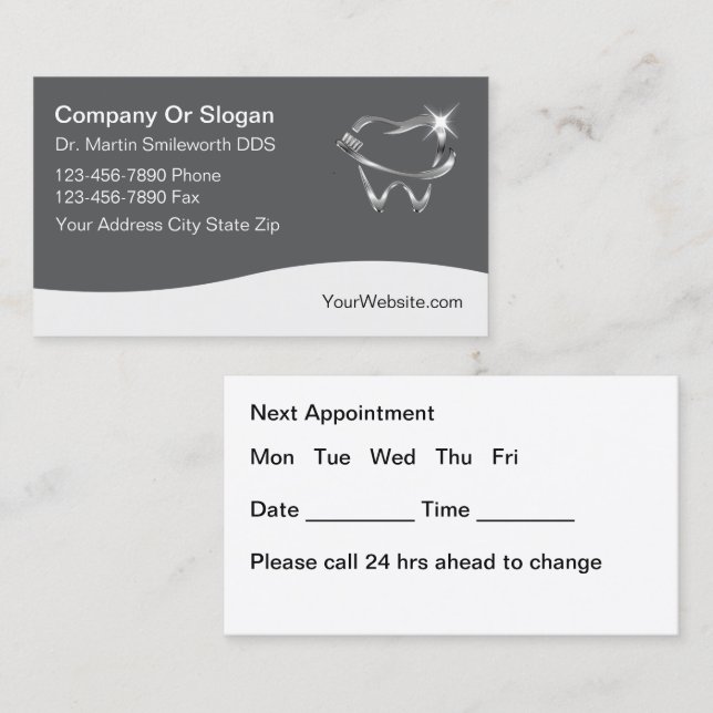 Cartes de visite de nomination pour un dentiste à  (Devant / Derrière)