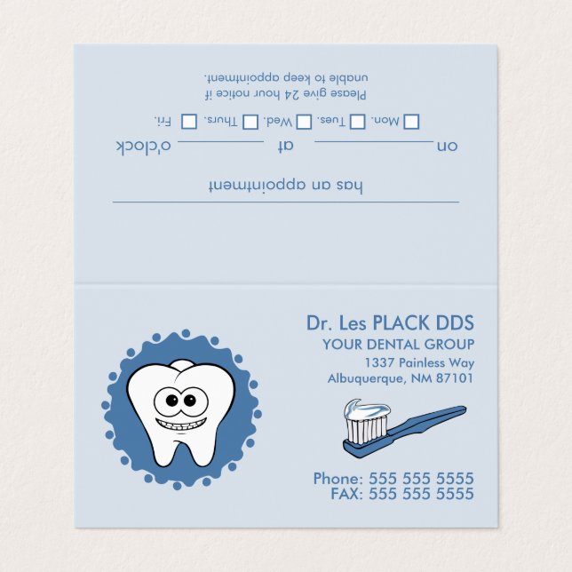 Cartes de visite de rendez-vous chez les dentistes (Extérieur déplié)