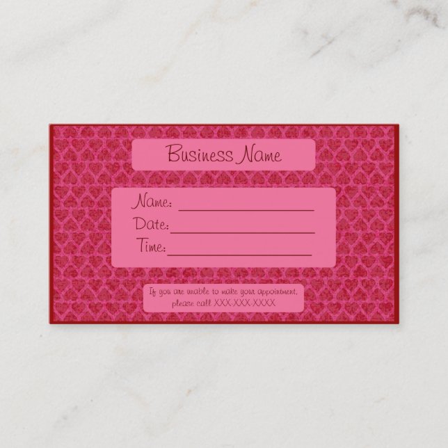 Cartes de visite de rendez-vous des coeurs roses r (Devant)