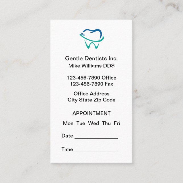 Cartes de visite de rendez-vous des dentistes du l (Devant)