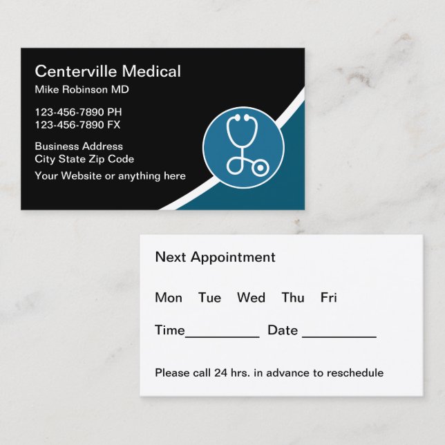 Cartes de visite de rendez-vous médicaux les plus  (Devant / Derrière)