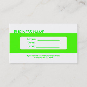 Cartes de visite de rendez-vous simple néon vert