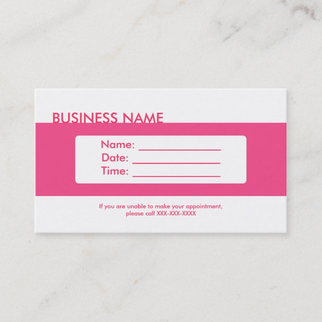 Cartes de visite de rendez-vous simple rose blanc (Devant)
