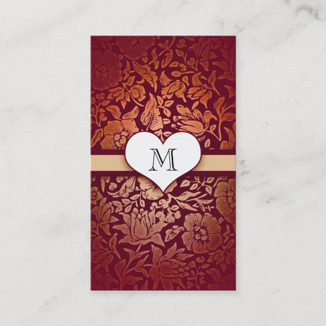cartes de visite de rouge de monogramme de coeur (Devant)