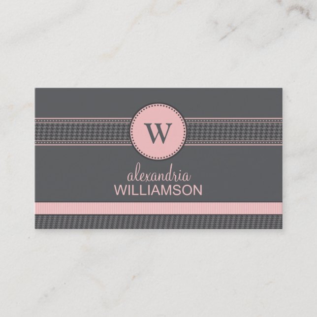 Cartes de visite de ruban Houndstooth (gris/rose) (Devant)