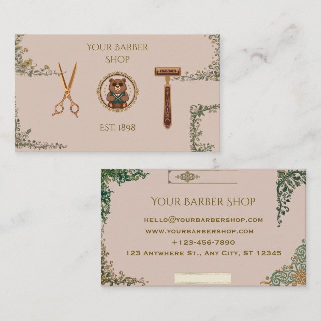 Cartes de visite de salon de coiffure vintage (Devant / Derrière)