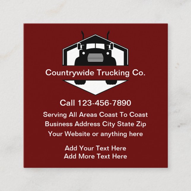 Cartes de visite de service de camionnage unique e (Devant)