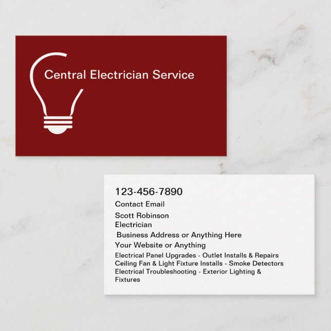 Cartes de visite de service d'électricien moderne (Devant / Derrière)