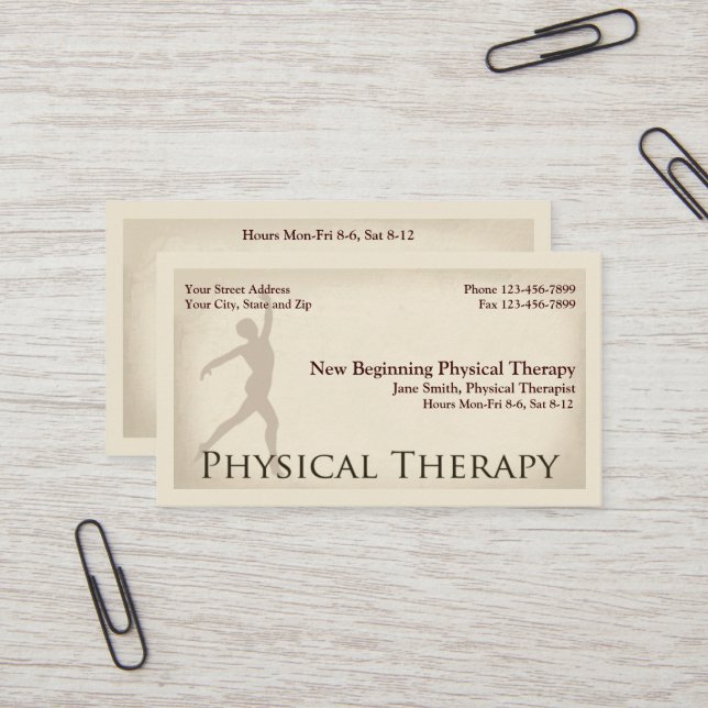 Cartes de visite de thérapie physiothérapeute (Devant/Arrière en situation)