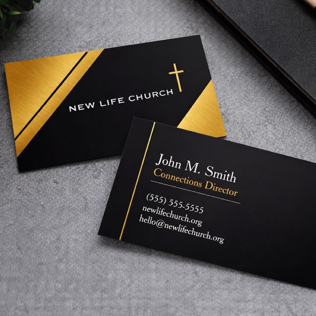 Cartes de visite d'église à bande dorée diagonale  (The foil details are simulated in the artwork. No actual foil will be used in making this product.)