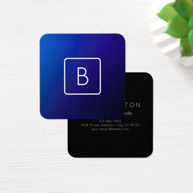 Cartes De Visite Dégradé Ombré Bleu Foncé Simple Moderne & Monogram (Bureau)